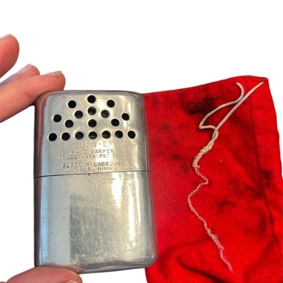 Vintage 1960s JON-e Silver Metal Hand Warmer with Red Pouch - Picture 2 of 4